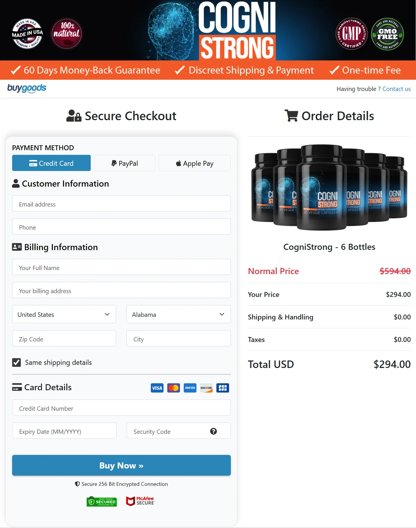 CogniStrong checkout page